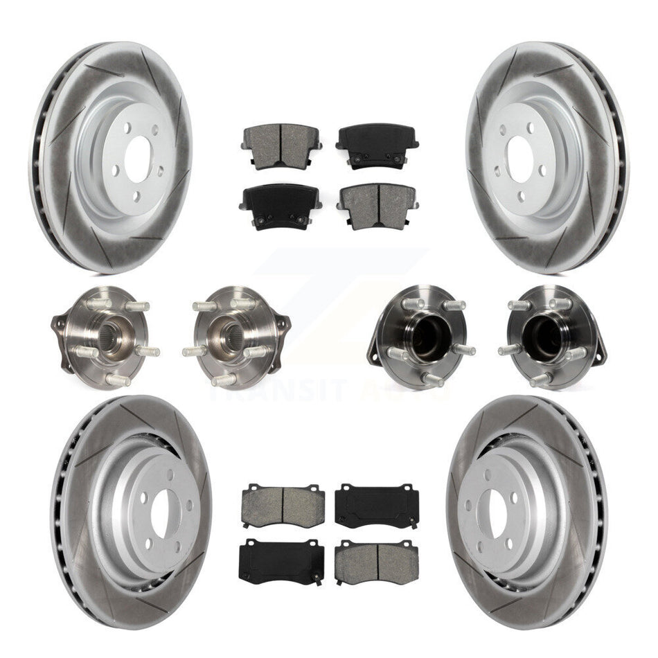 Front Rear Hub Bearings Assembly Coated Disc Brake Rotors And Semi-Metallic Pads Kit (10Pc) For 2015 Dodge Charger R T Scat Pack with RWD 6.4L KBB-112261