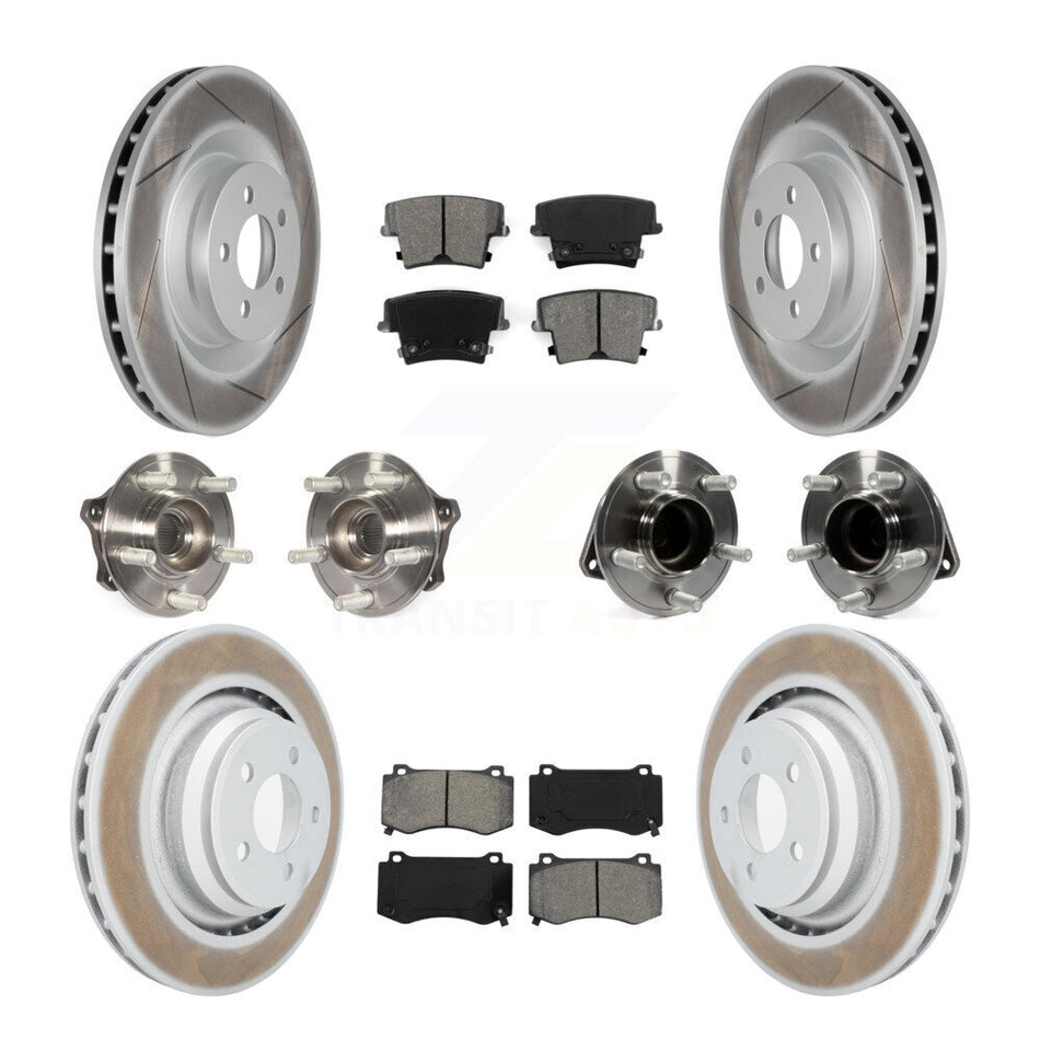 Front Rear Hub Bearings Assembly Coated Disc Brake Rotors And Semi-Metallic Pads Kit (10Pc) For 2015 Dodge Charger R T Scat Pack with RWD 6.4L KBB-112263