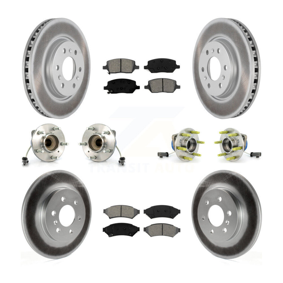 Front Rear Hub Bearings Assembly Coated Disc Brake Rotors And Semi-Metallic Pads Kit (10Pc) For 2007 Saturn Relay 3 Hole Flange or Triangular KBB-112274