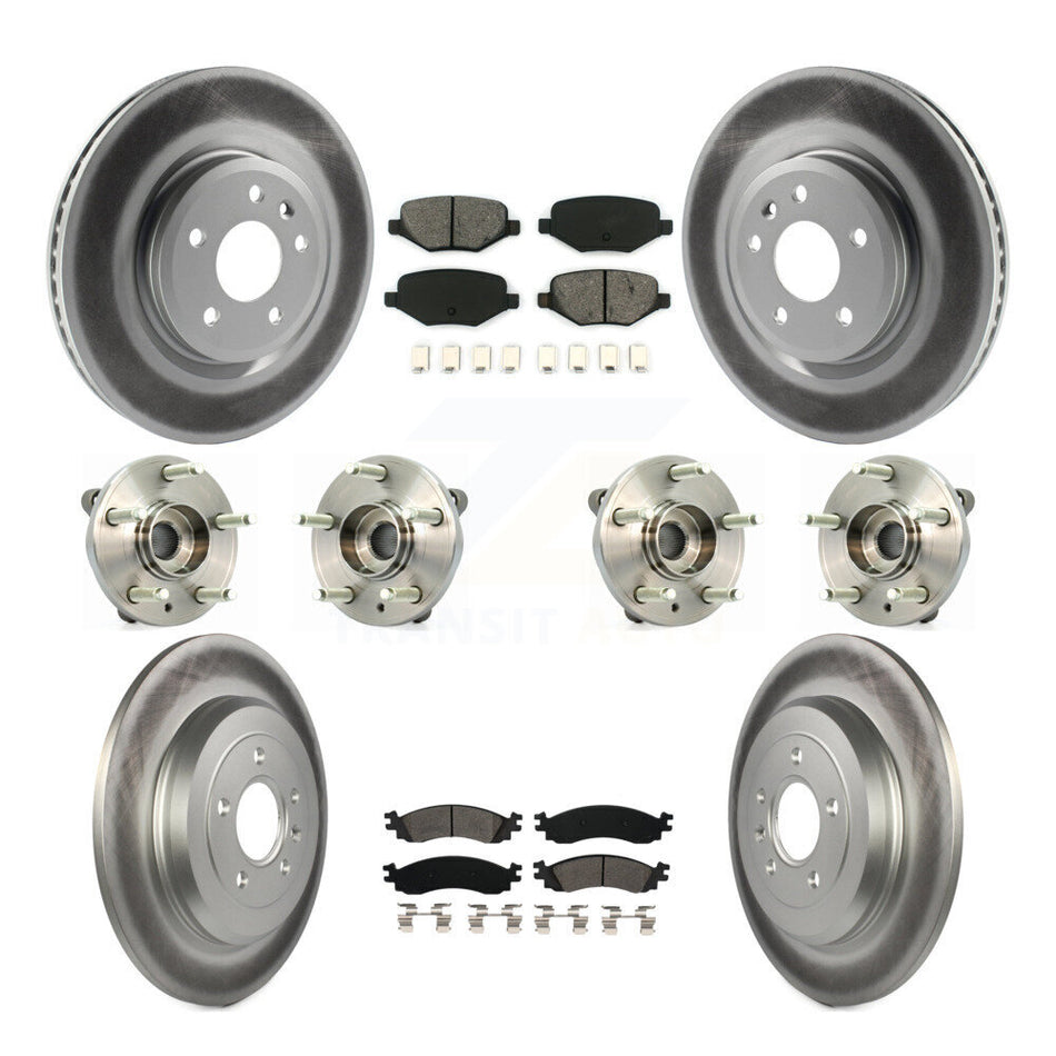 Front Rear Hub Bearings Assembly Coated Disc Brake Rotors And Semi-Metallic Pads Kit (10Pc) For 2010-2012 Ford Taurus SHO KBB-112289