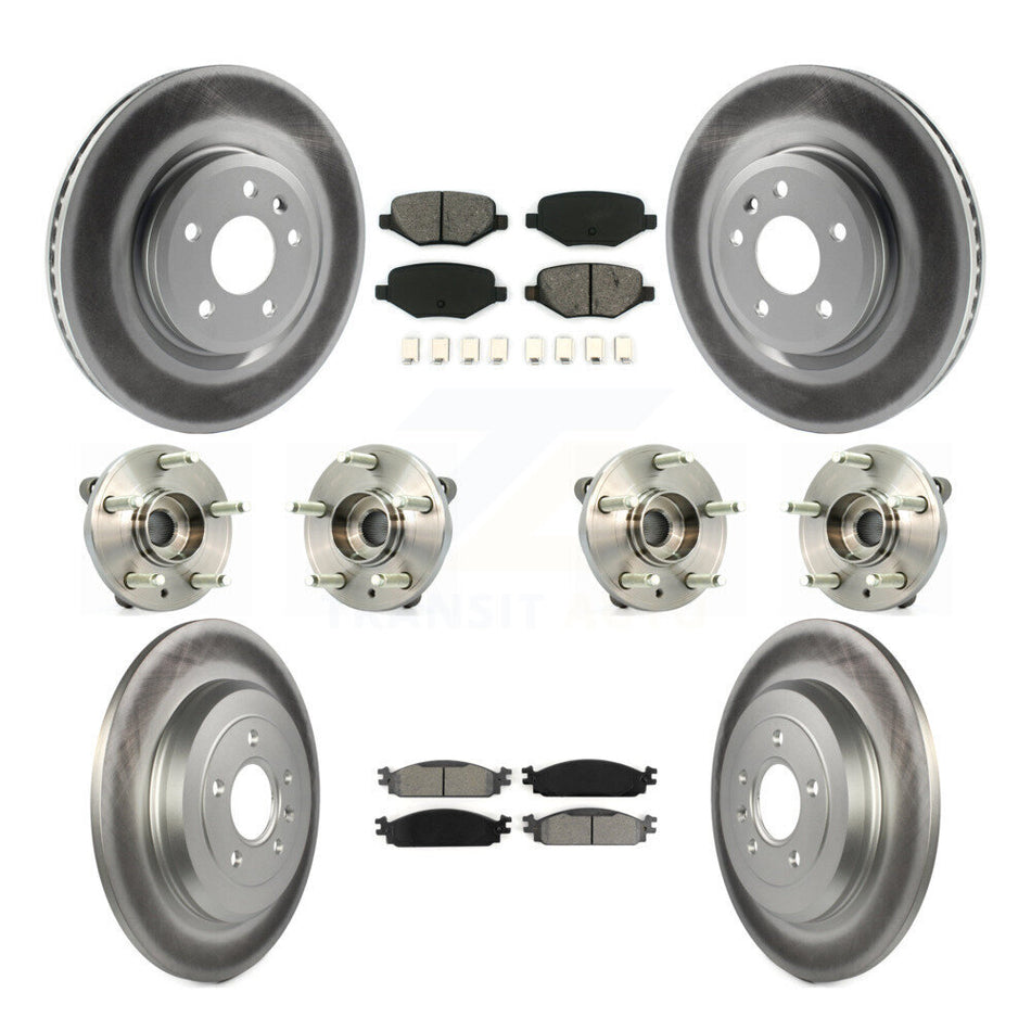 Front Rear Hub Bearings Assembly Coated Disc Brake Rotors And Semi-Metallic Pads Kit (10Pc) For 2009-2010 Lincoln MKS KBB-112290