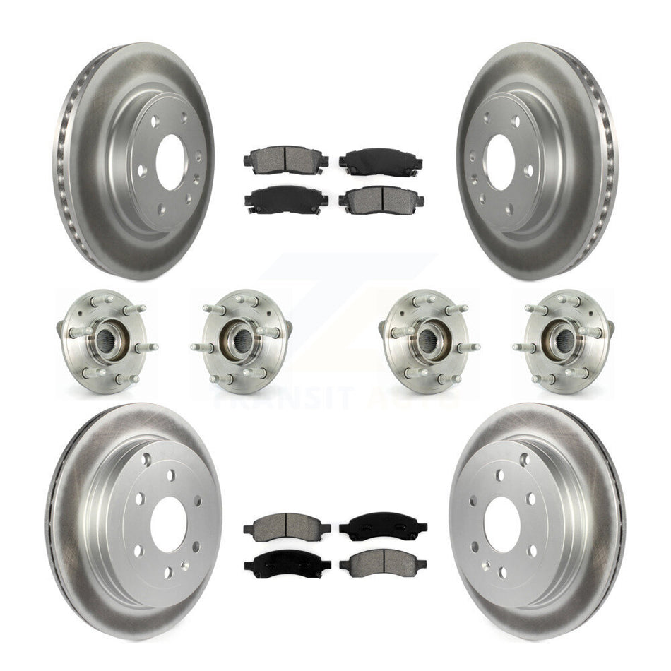 Front Rear Hub Bearings Assembly Coated Disc Brake Rotors And Semi-Metallic Pads Kit (10Pc) For Chevrolet Traverse GMC Acadia Buick Enclave Saturn Outlook Limited KBB-112294