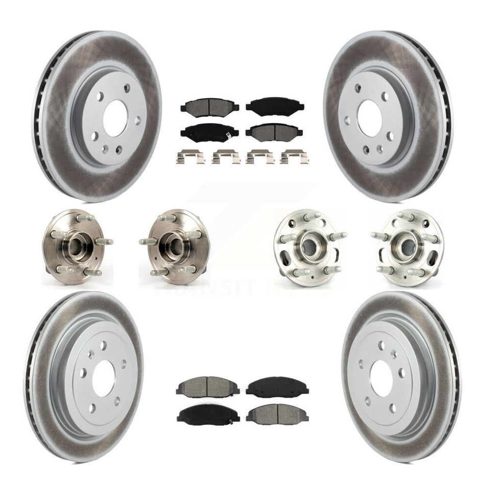 Front Rear Hub Bearings Assembly Coated Disc Brake Rotors And Semi-Metallic Pads Kit (10Pc) For Cadillac CTS Without Heavy Duty Brakes KBB-112299