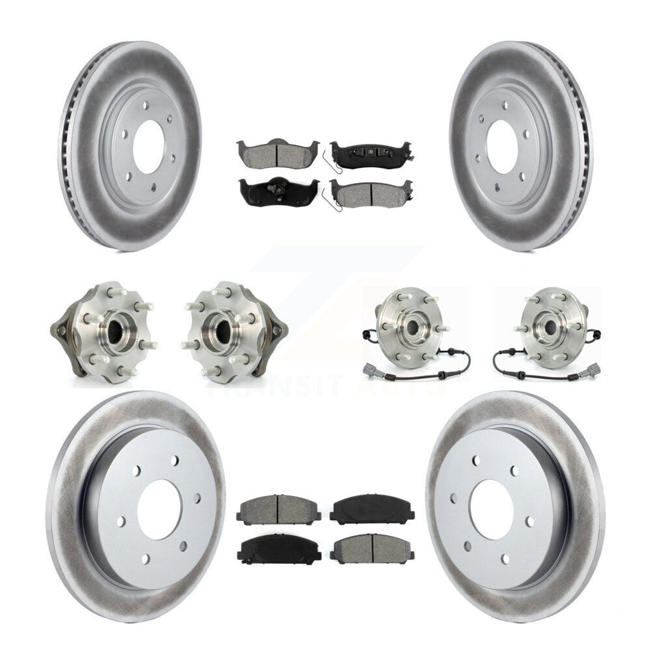 Front Rear Hub Bearings Assembly Coated Disc Brake Rotors And Semi-Metallic Pads Kit (10Pc) For 2008 Nissan Armada AWD 4WD With Internal ABS KBB-112311