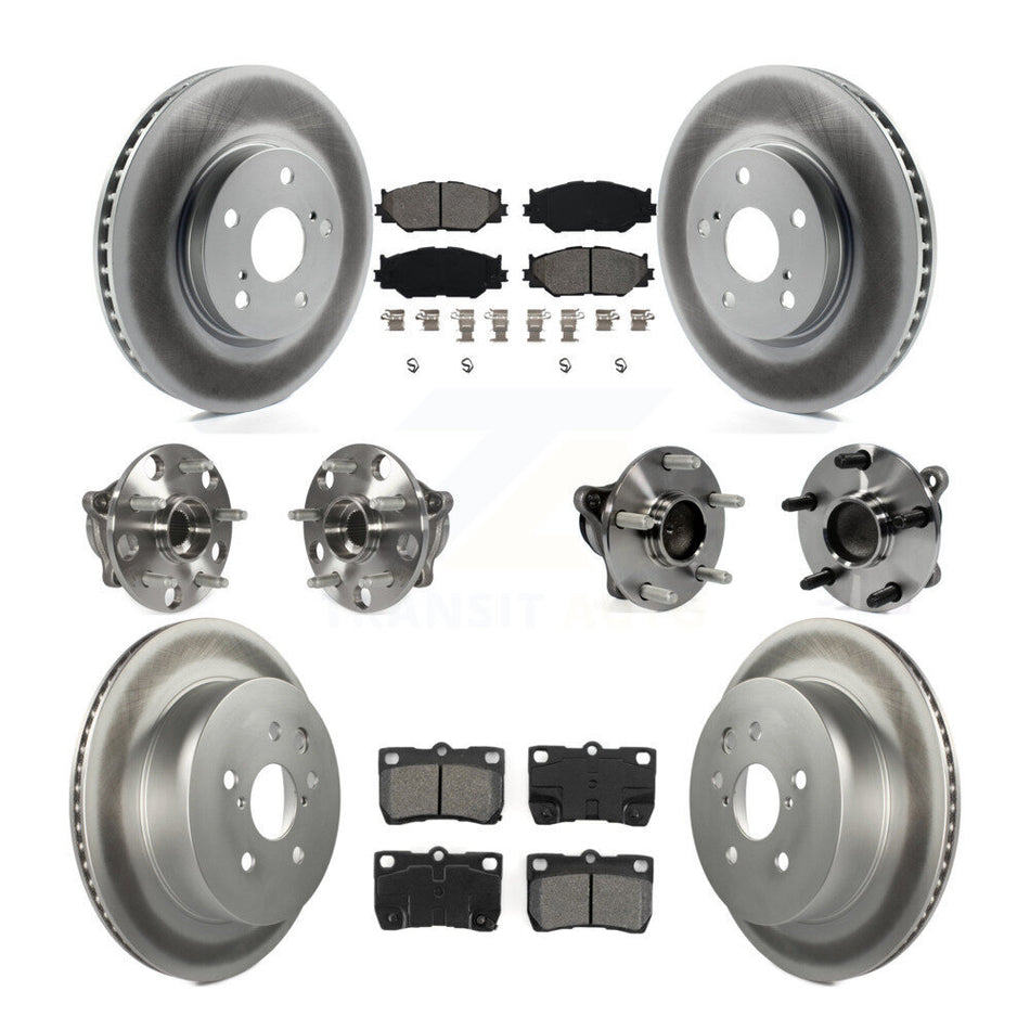 Front Rear Hub Bearings Assembly Coated Disc Brake Rotors And Semi-Metallic Pads Kit (10Pc) For 2010-2013 Lexus IS250 C with RWD Vehicles Built Canadian Market KBB-112323