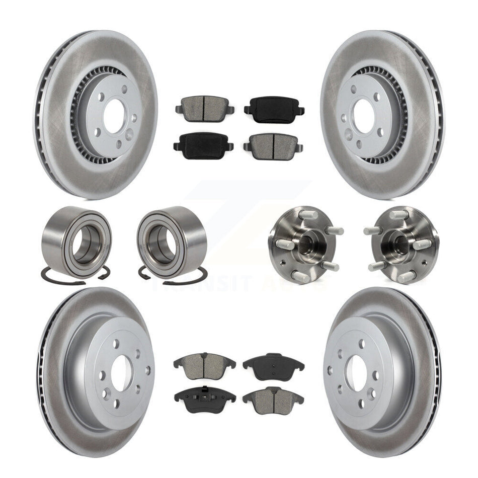 Front Rear Wheel Hub Bearings Assembly Coated Disc Brake Rotors And Semi-Metallic Pads Shoes Kit (10Pc) For 2008-2011 Land Rover LR2 KBB-112332