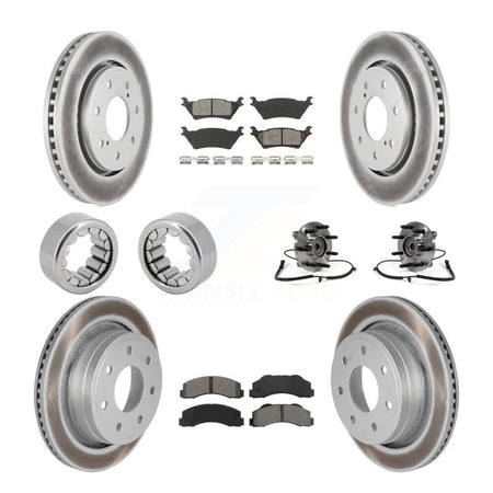 Front Rear Hub Bearing Coated Brake Rotor And Pad Shoe Kit (10Pc) For 2014 Ford F-150 4WD KBB-112423