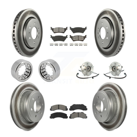 Front Rear Hub Bearing Coated Brake Rotor And Pad Shoe Kit (10Pc) For 2014 Ford F-150 4WD KBB-112475