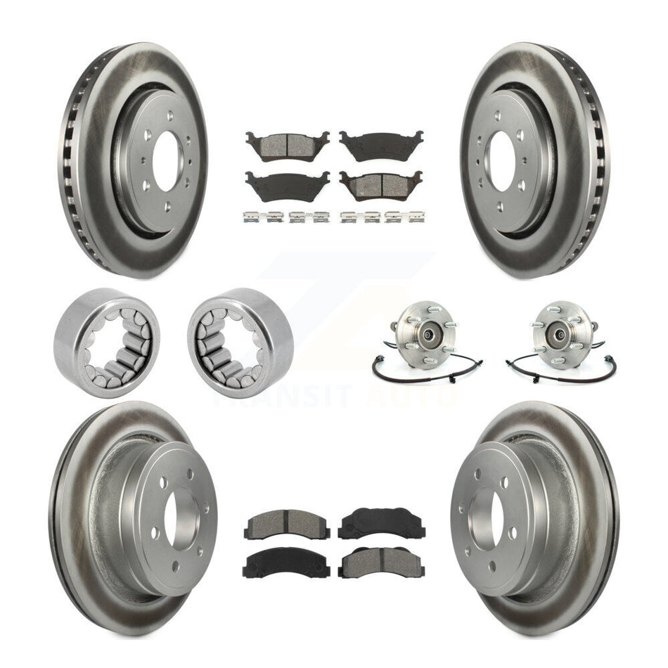 Front Rear Hub Bearing Coated Brake Rotor And Pad Shoe Kit (10Pc) For 2014 Ford F-150 4WD KBB-112475