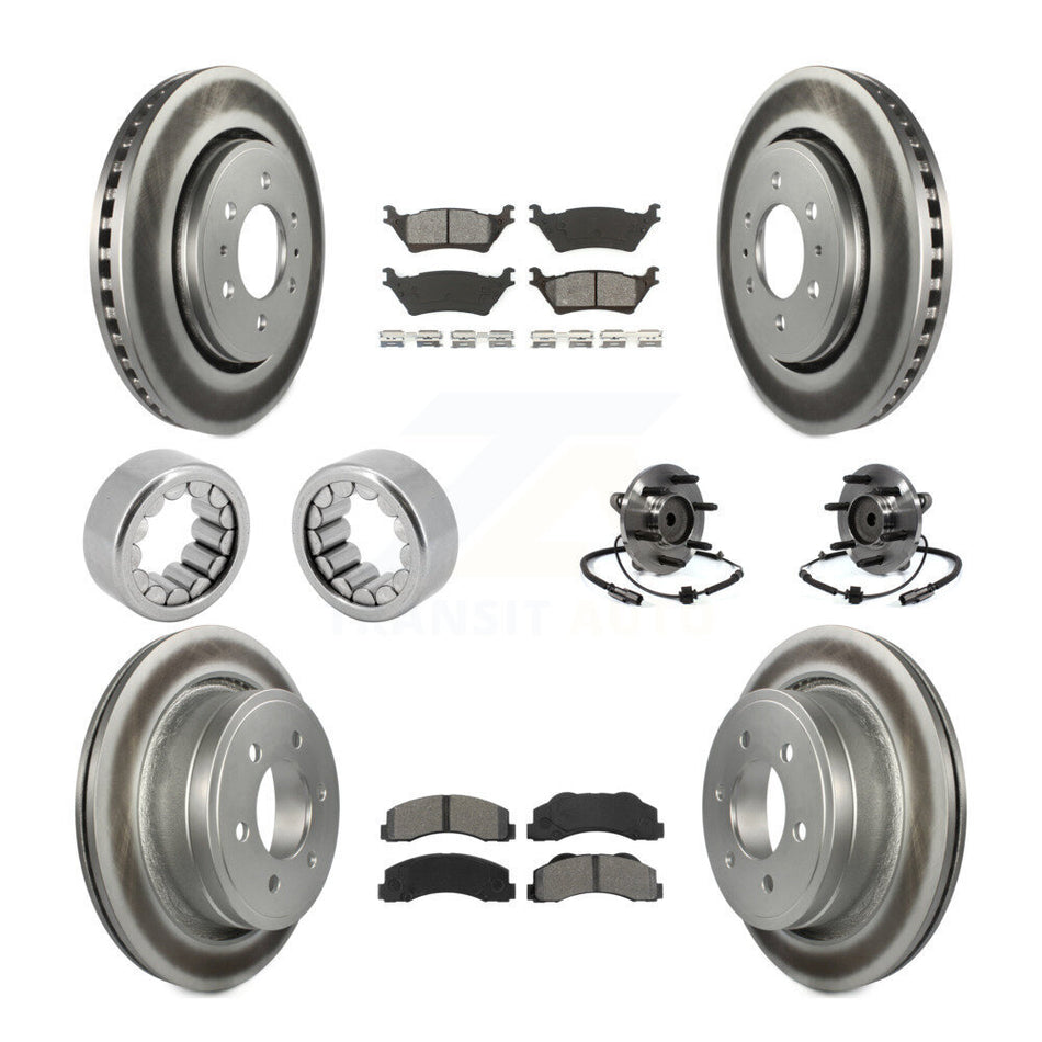 Front Rear Hub Bearing Coated Brake Rotor And Pad Shoe Kit (10Pc) For 2014 Ford F-150 RWD KBB-112477