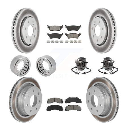 Front Rear Hub Bearing Coated Brake Rotor And Pad Shoe Kit (10Pc) For 2014 Ford F-150 RWD KBB-112479