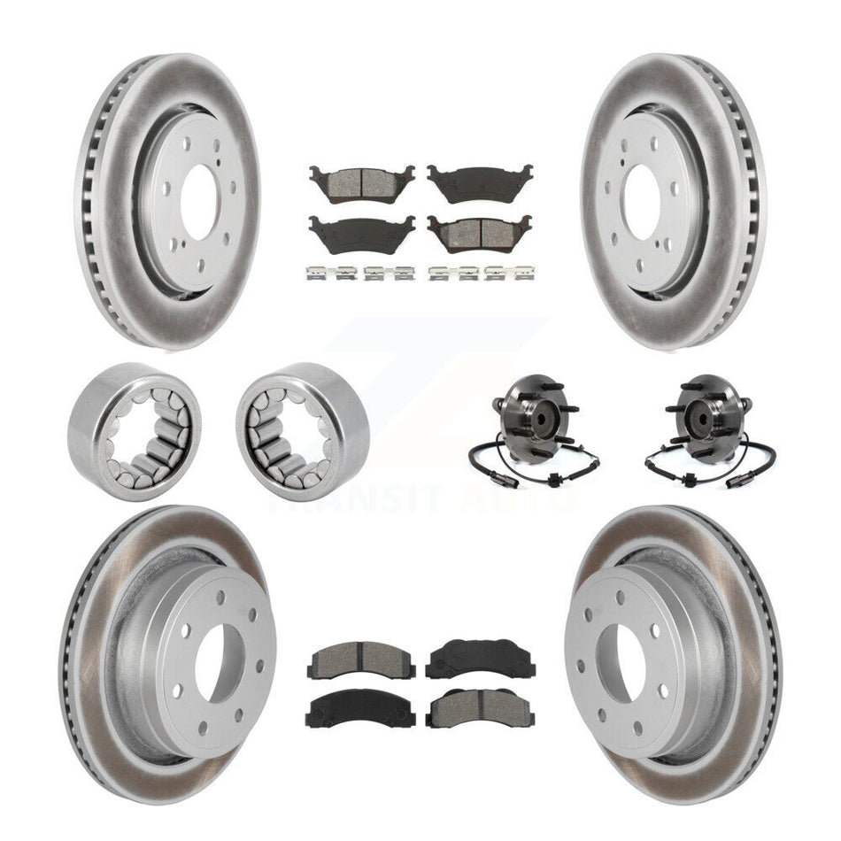 Front Rear Hub Bearing Coated Brake Rotor And Pad Shoe Kit (10Pc) For 2014 Ford F-150 RWD KBB-112479