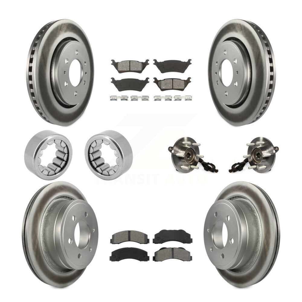 Front Rear Hub Bearings Coated Disc Brake Rotors And Pads Shoes Kit (10Pc) For Ford F-150 KBB-112485