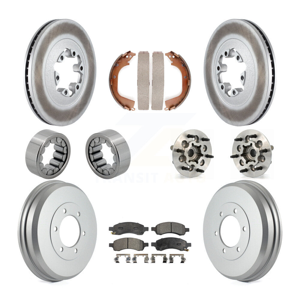 Front Rear Hub Bearing Coated Brake Rotor Pads Shoe Kit (10Pc) For Chevrolet Colorado GMC KBB-112503