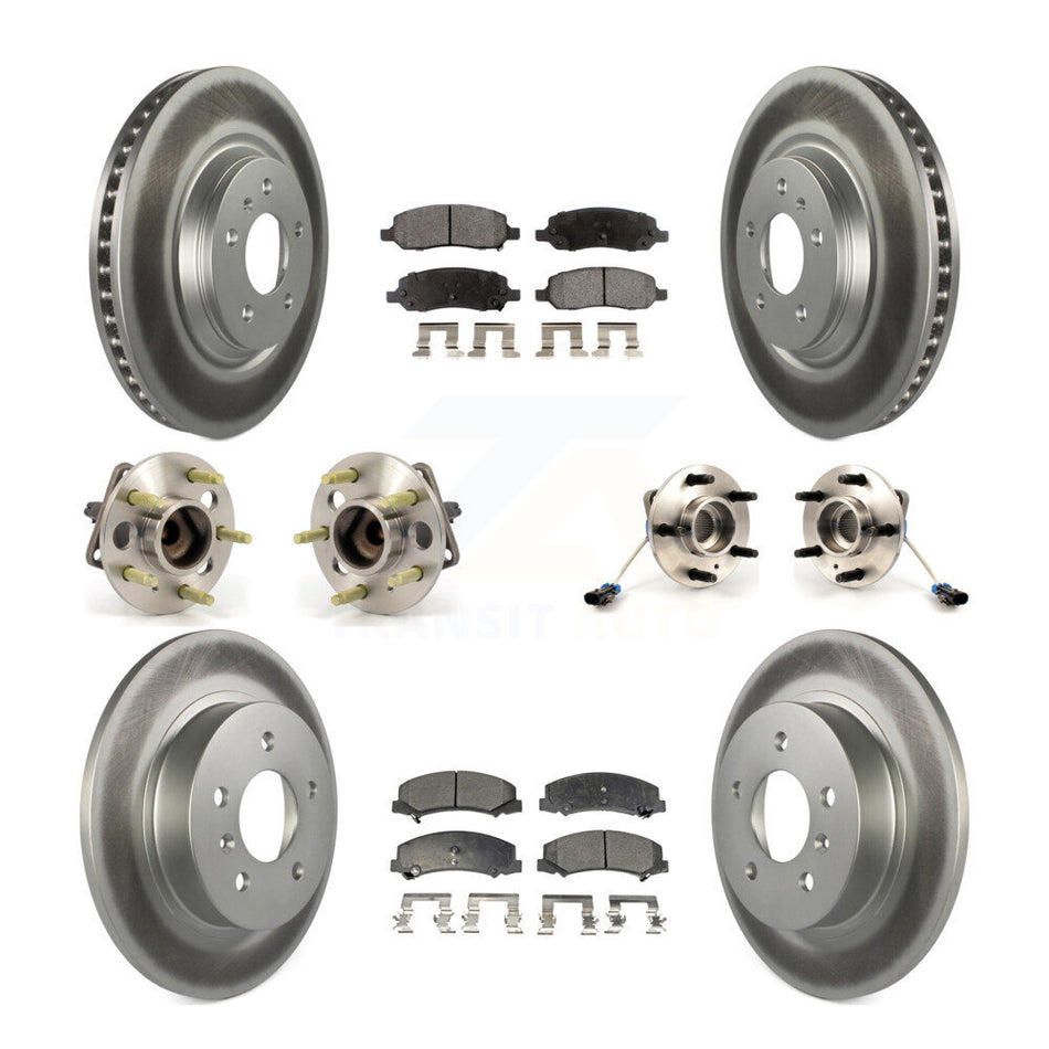 Front Rear Hub Bearings Assembly Coated Disc Brake Rotors And Ceramic Pads Kit (10Pc) For 2006-2011 Buick Lucerne 4.6L KBB-112527