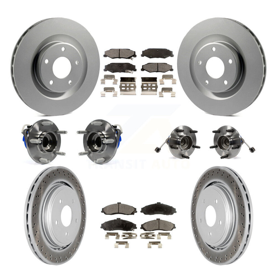 Front Rear Hub Bearings Assembly Coated Disc Brake Rotors And Ceramic Pads Kit (10Pc) For 2006-2008 Cadillac XLR Naturally Aspirated With Heavy Duty Brakes KBB-112537