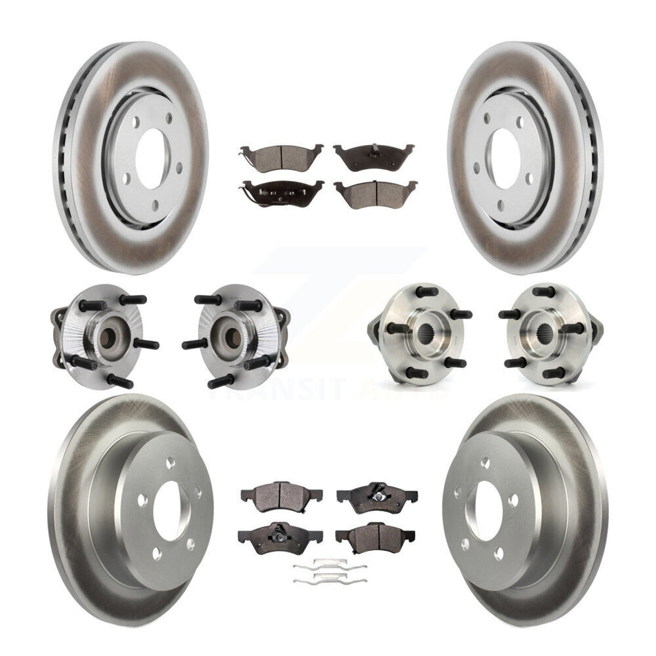 Front Rear Hub Bearings Assembly Coated Disc Brake Rotors And Ceramic Pads Kit (10Pc) For 2003-2004 Dodge Caravan Drum rear brakes with Non-ABS KBB-112547