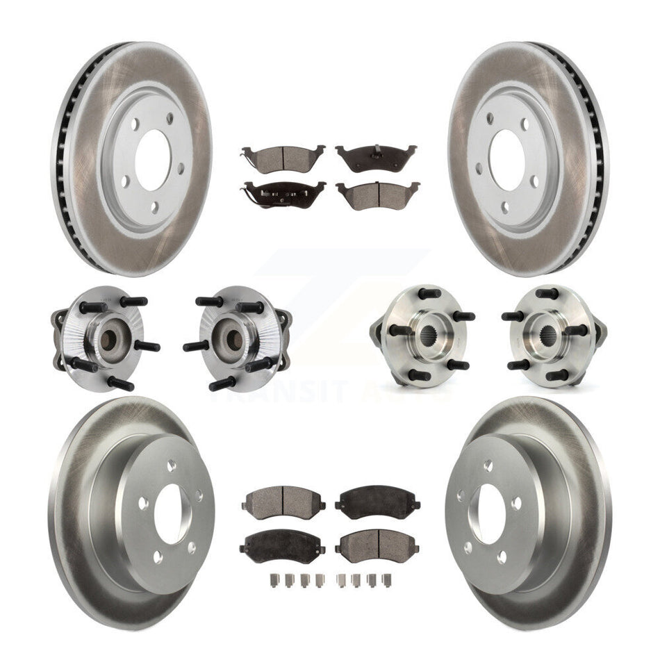 Front Rear Hub Bearings Assembly Coated Disc Brake Rotors And Ceramic Pads Kit (10Pc) For 2003 Chrysler Voyager Drum rear brakes with Non-ABS KBB-112548