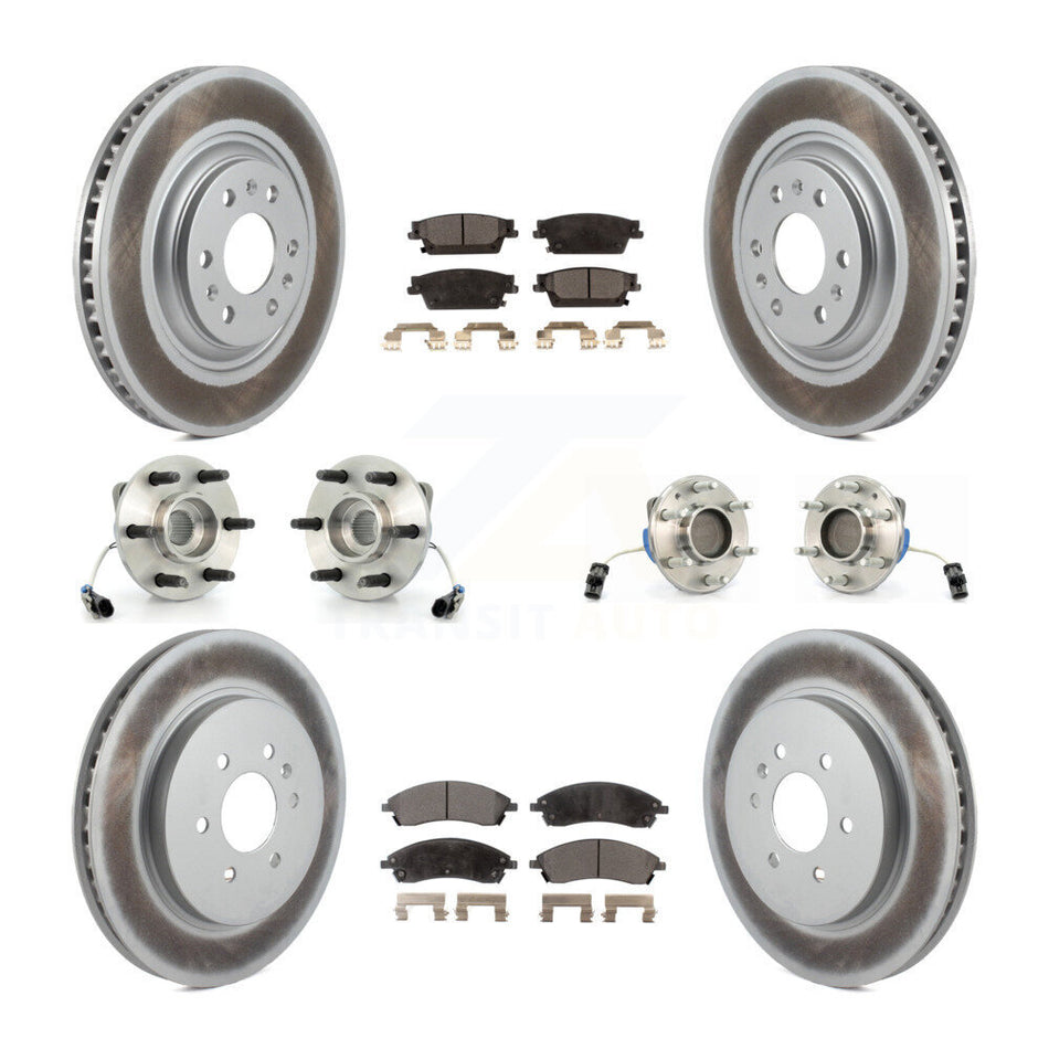 Front Rear Hub Bearings Assembly Coated Disc Brake Rotors And Ceramic Pads Kit (10Pc) For Cadillac SRX RWD KBB-112565