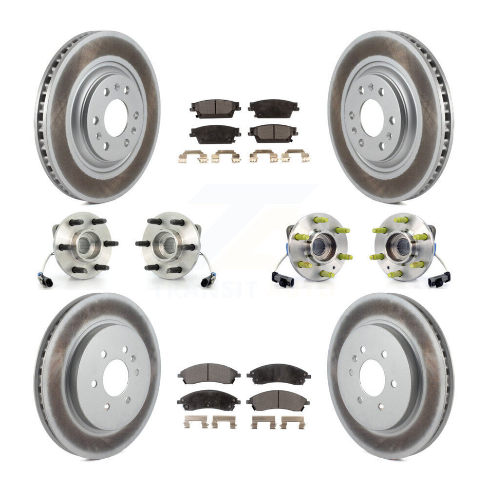 Front Rear Hub Bearings Assembly Coated Disc Brake Rotors And Ceramic Pads Kit (10Pc) For Cadillac SRX AWD KBB-112566