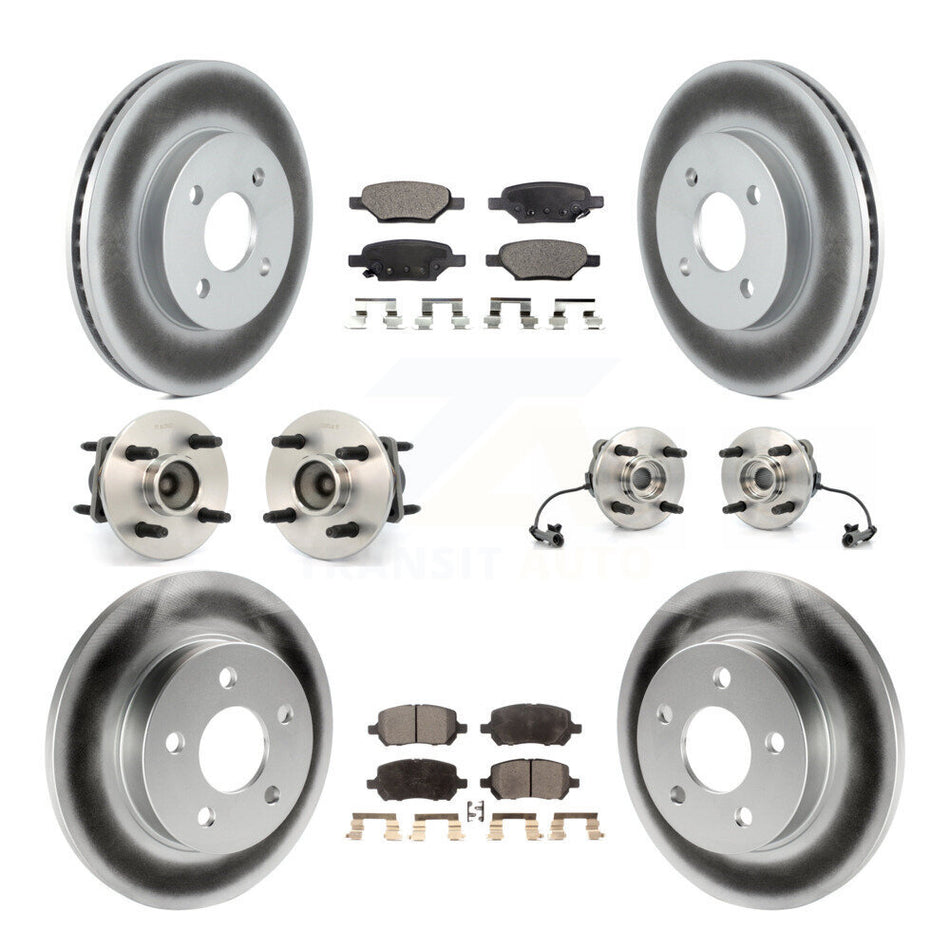 Front Rear Hub Bearings Assembly Coated Disc Brake Rotors And Ceramic Pads Kit (10Pc) For 2007-2010 Pontiac G5 4-Wheel ABS With Drum Brakes 4 Lug Wheels KBB-112567