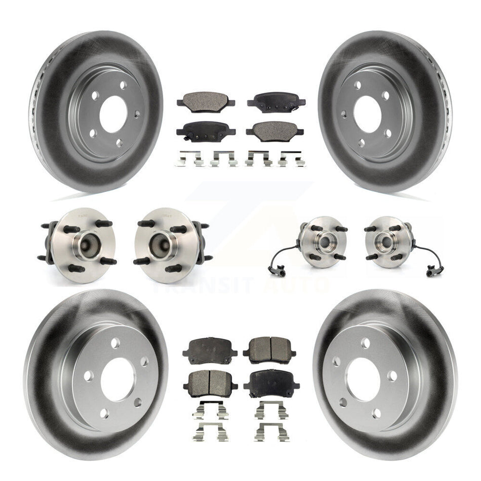 Front Rear Hub Bearings Assembly Coated Disc Brake Rotors And Ceramic Pads Kit (10Pc) For 2004-2007 Saturn Ion Supercharged with 4-Wheel ABS With 4 Lug Wheels KBB-112568