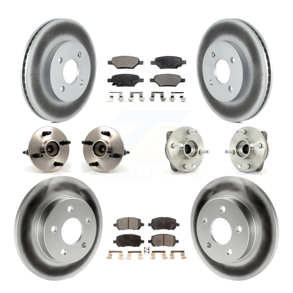 Front Rear Hub Bearings Assembly Coated Disc Brake Rotors And Ceramic Pads Kit (10Pc) For 2007-2010 Pontiac G5 Non-ABS With Drum Brakes 4 Lug Wheels KBB-112570