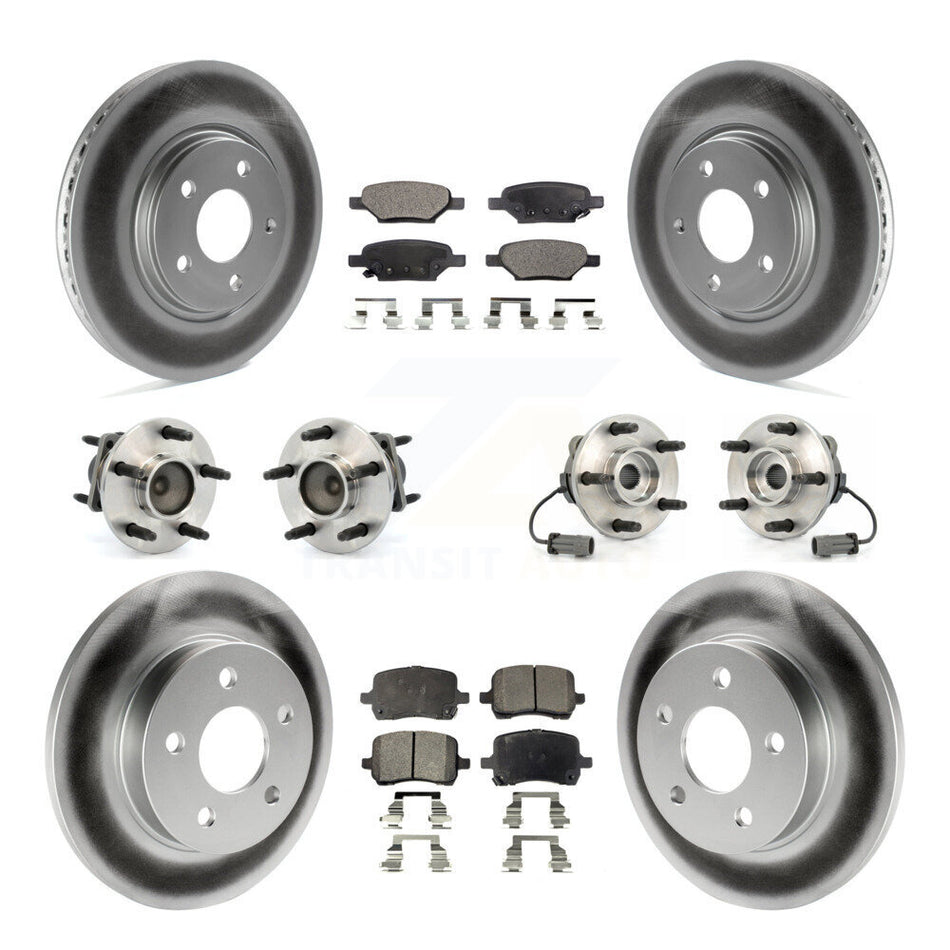 Front Rear Hub Bearings Assembly Coated Disc Brake Rotors And Ceramic Pads Kit (10Pc) For Chevrolet Cobalt Saturn Ion With 5 Lug Wheels KBB-112572