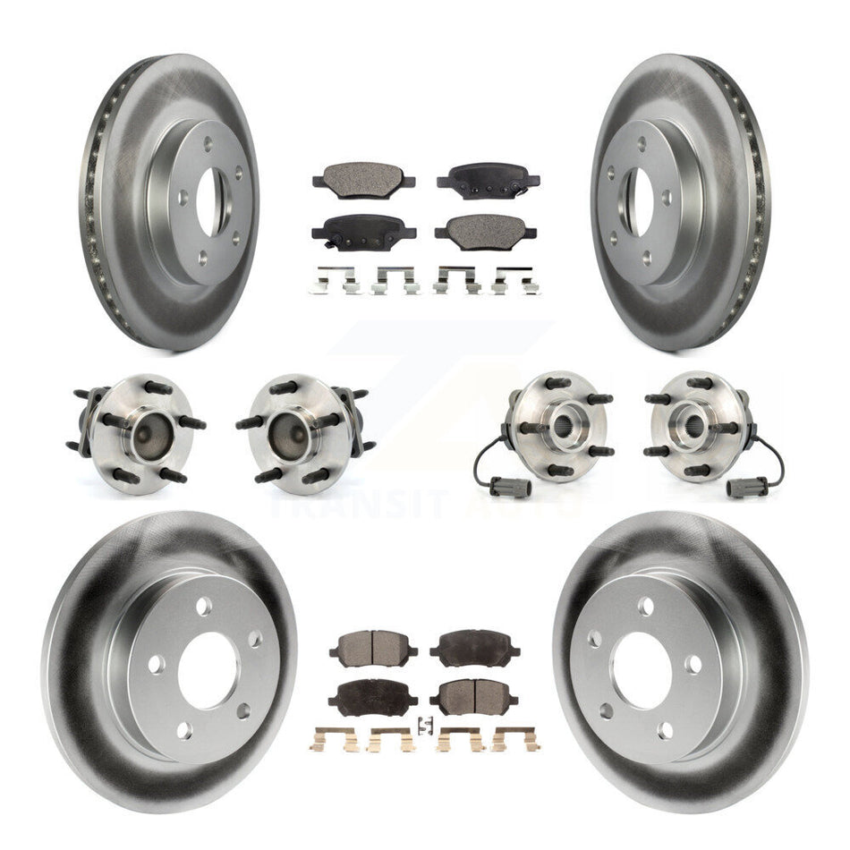 Front Rear Hub Bearings Assembly Coated Disc Brake Rotors And Ceramic Pads Kit (10Pc) For 2007-2010 Pontiac G5 With Drum Brakes 5 Lug Wheels KBB-112573