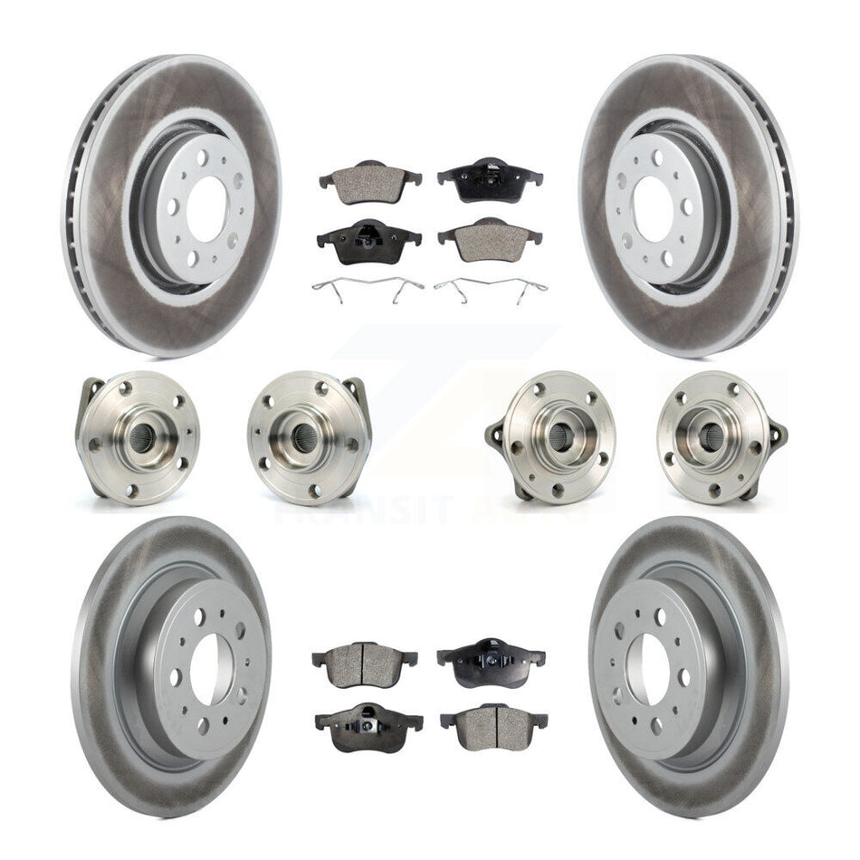 Front Rear Hub Bearings Assembly Coated Disc Brake Rotors And Ceramic Pads Kit (10Pc) For 2008 Volvo S60 AWD With 316mm Diameter Rotor KBB-112576