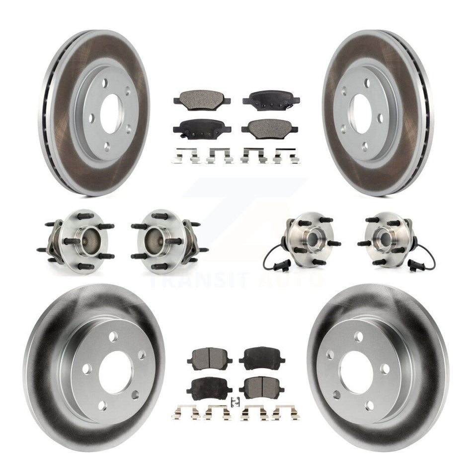 Front Rear Hub Bearings Assembly Coated Disc Brake Rotors And Ceramic Pads Kit (10Pc) For Chevrolet Malibu Pontiac G6 With 276mm Diameter Rotor KBB-112586