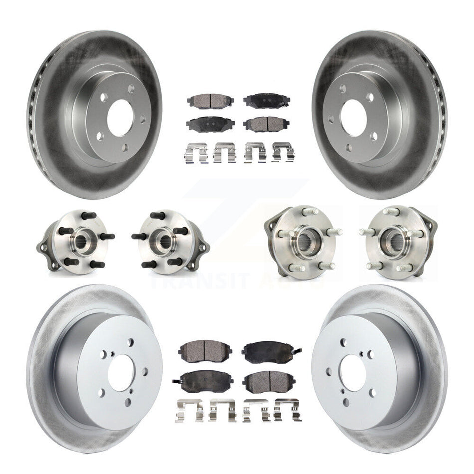 Front Rear Hub Bearings Assembly Coated Disc Brake Rotors And Ceramic Pads Kit (10Pc) For 2005 Subaru Legacy i Limited With 277mm Diameter Rotor KBB-112591