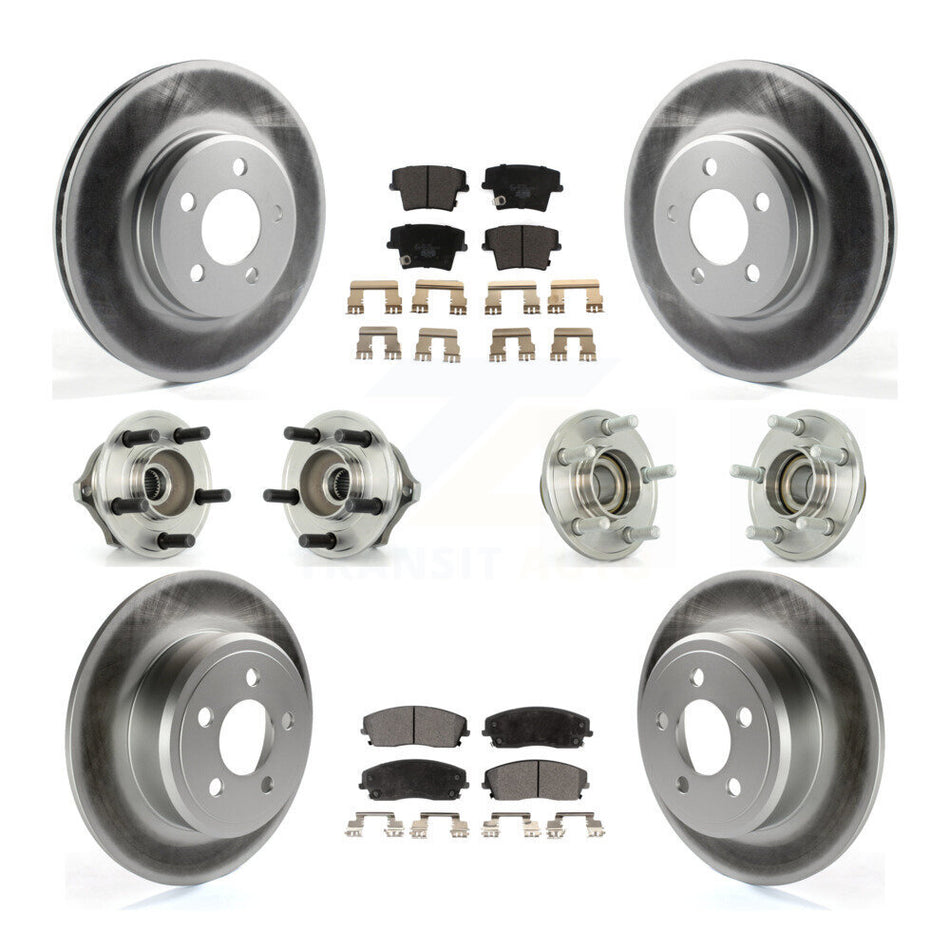 Front Rear Hub Bearings Assembly Coated Disc Brake Rotors And Ceramic Pads Kit (10Pc) For Chrysler 300 Dodge Charger Magnum KBB-112598