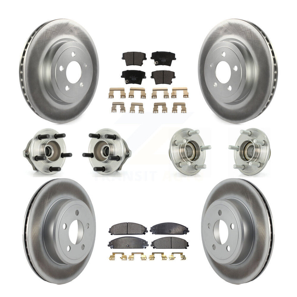 Front Rear Hub Bearings Assembly Coated Disc Brake Rotors And Ceramic Pads Kit (10Pc) For Chrysler 300 Dodge Charger Magnum KBB-112599