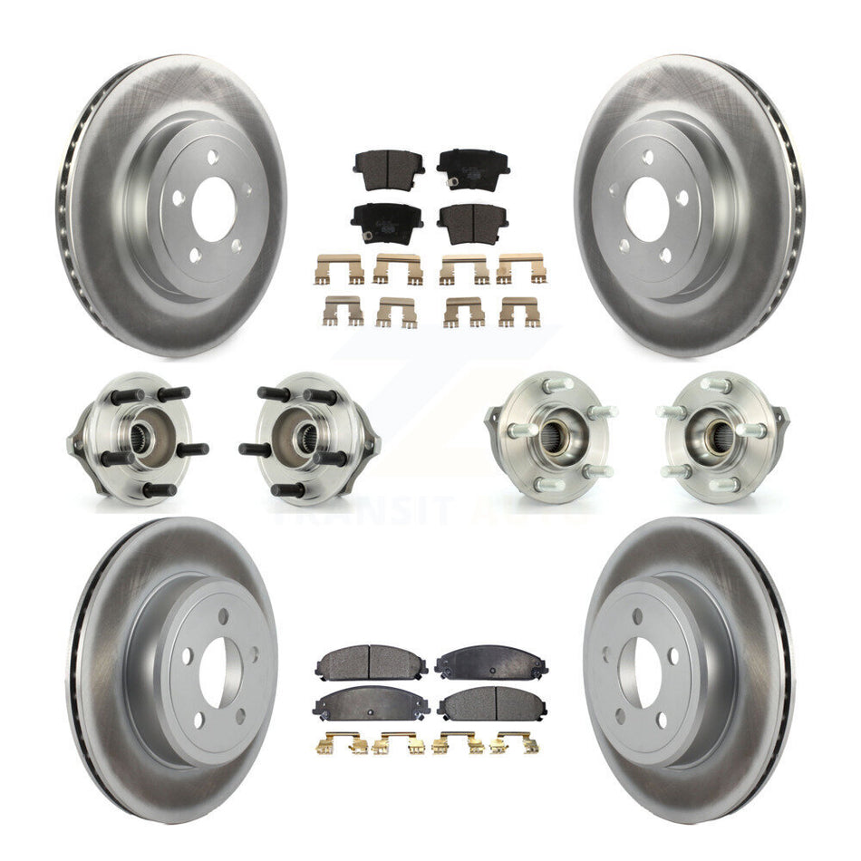 Front Rear Hub Bearings Assembly Coated Disc Brake Rotors And Ceramic Pads Kit (10Pc) For Chrysler 300 Dodge Charger Magnum KBB-112607