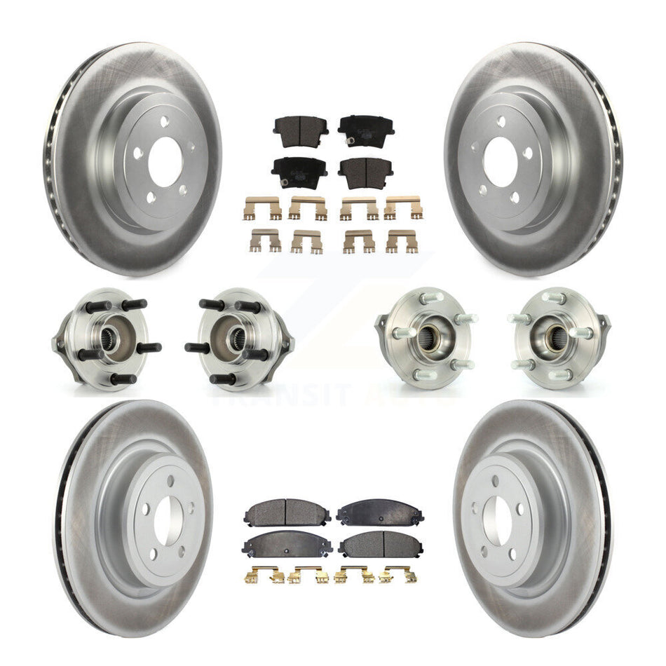 Front Rear Hub Bearings Assembly Coated Disc Brake Rotors And Ceramic Pads Kit (10Pc) For 2007-2008 Dodge Charger AWD with 5.7L With Police Package KBB-112608