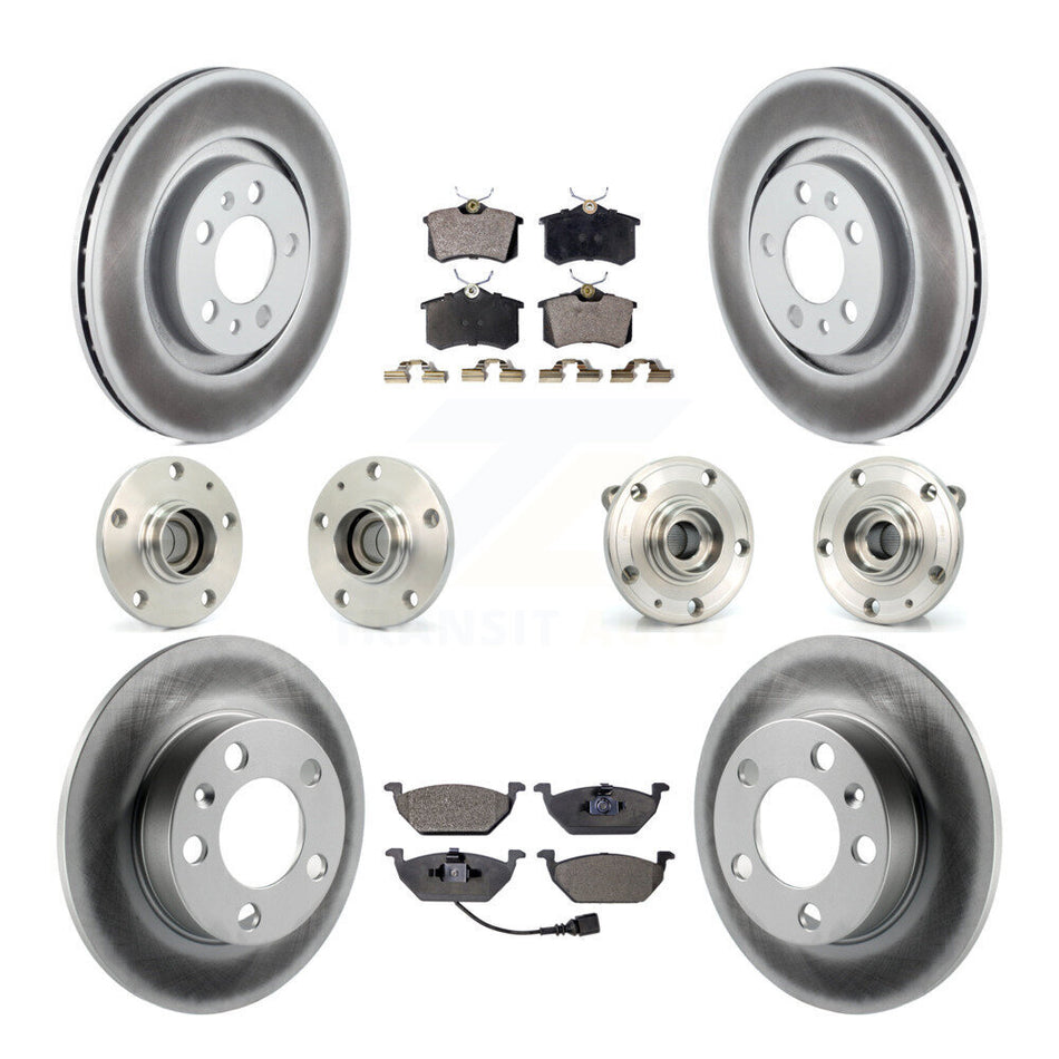 Front Rear Hub Bearings Coated Disc Brake Rotors And Ceramic Pads Kit (10Pc) For 2006 Volkswagen Jetta 7th 8th Digit Of VIN Is "9M" Or "1J" With 280mm Diameter Rotor KBB-112619