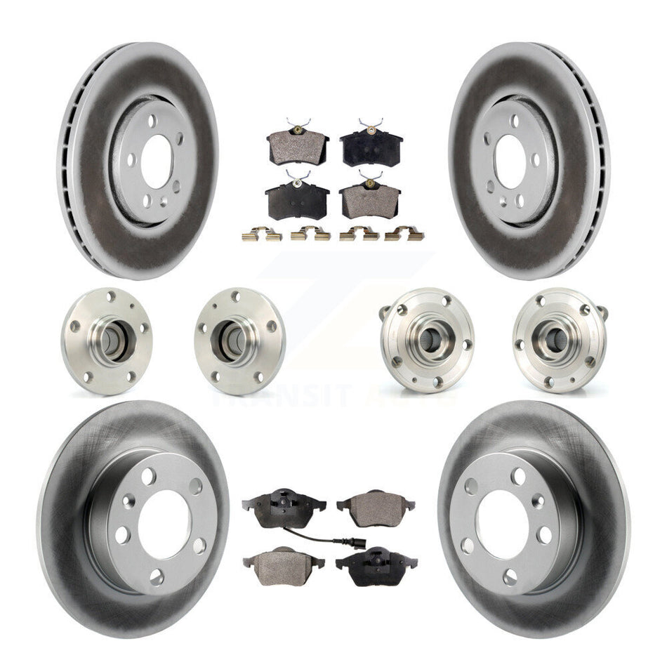 Front Rear Hub Bearings Coated Disc Brake Rotors And Ceramic Pads Kit (10Pc) For 2006 Volkswagen Jetta 7th 8th Digit Of VIN Is "9M" Or "1J" With 288mm Diameter Rotor KBB-112620