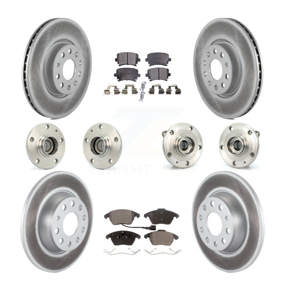 Front Rear Hub Bearings Assembly Coated Disc Brake Rotors And Ceramic Pads Kit (10Pc) For Volkswagen Passat Eos KBB-112621