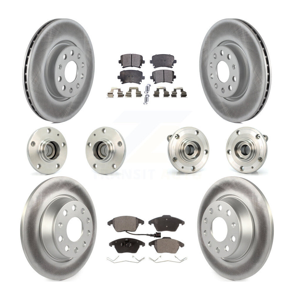Front Rear Hub Bearings Assembly Coated Disc Brake Rotors And Ceramic Pads Kit (10Pc) For Volkswagen CC Passat KBB-112622