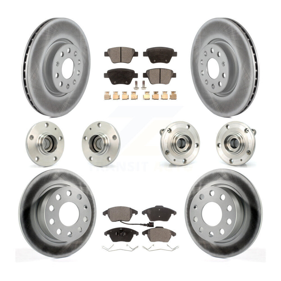 Front Rear Hub Bearing Coated Brake Rotor Pads Kit (10Pc) For 17-18 Volkswagen Jetta 2.0L KBB-112624