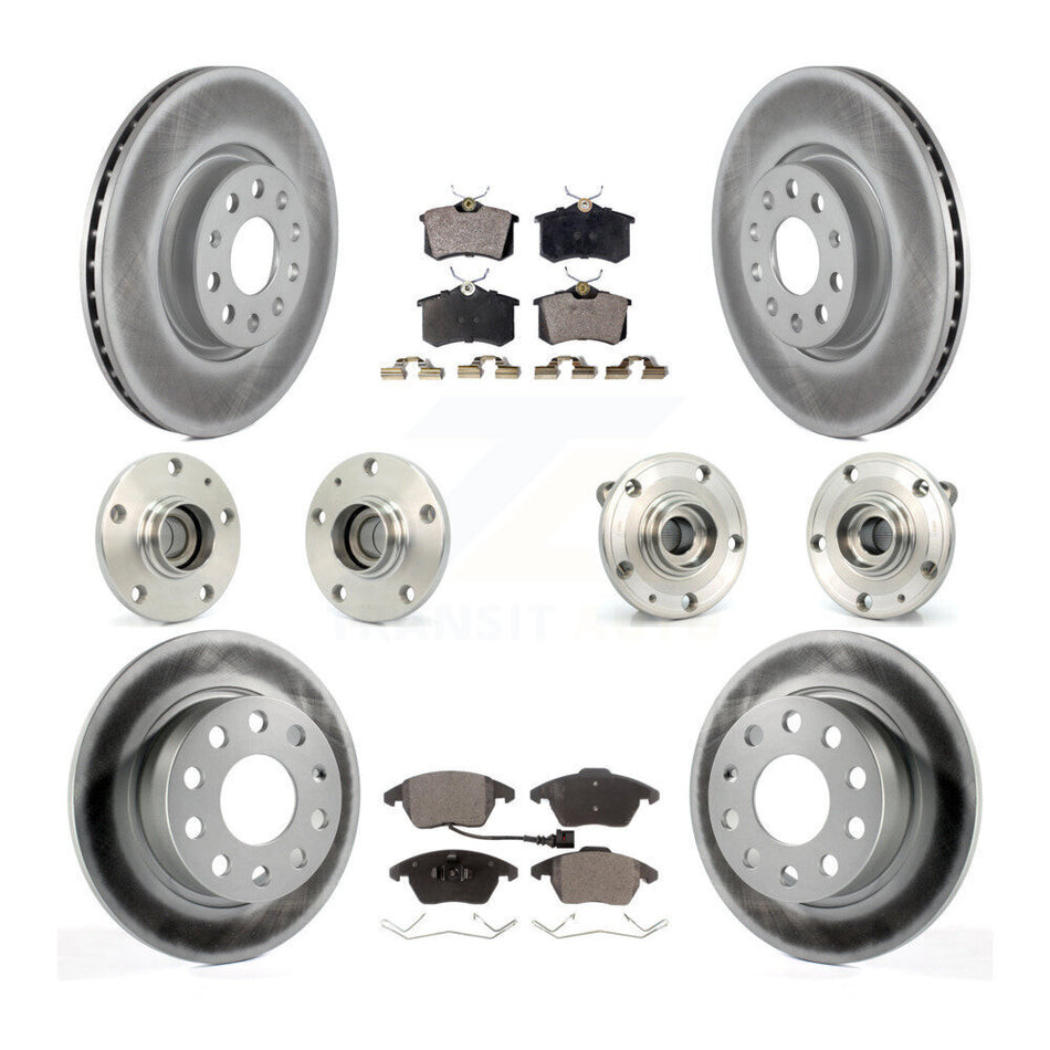 Front Rear Hub Bearings Assembly Coated Disc Brake Rotors And Ceramic Pads Kit (10Pc) For Volkswagen Jetta Beetle KBB-112625