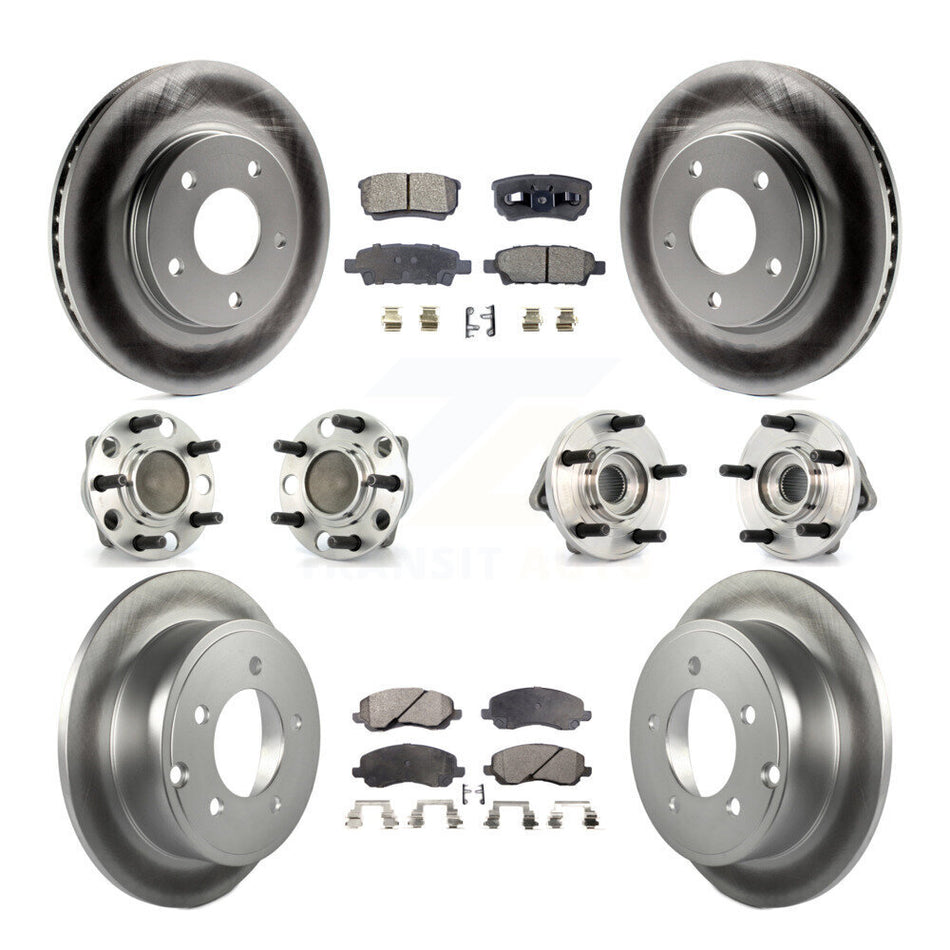 Front Rear Hub Bearings Assembly Coated Disc Brake Rotors And Ceramic Pads Kit (10Pc) For 2009 Dodge Caliber SXT with Drum rear brakes Non-ABS KBB-112645