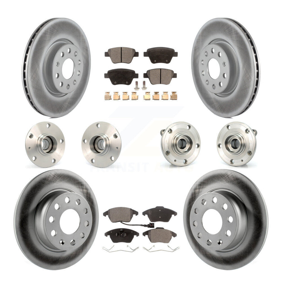 Front Rear Hub Bearings Assembly Coated Disc Brake Rotors And Ceramic Pads Kit (10Pc) For Volkswagen GTI With 30mm bearing KBB-112653