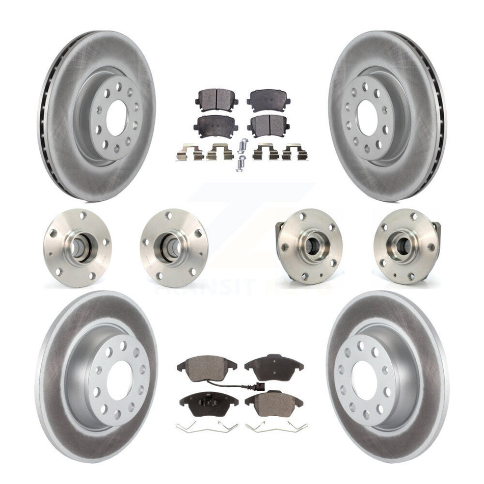 Front Rear Hub Bearings Assembly Coated Disc Brake Rotors And Ceramic Pads Kit (10Pc) For Volkswagen GTI Audi A3 KBB-112661