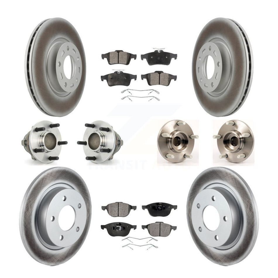 Front Rear Hub Bearings Assembly Coated Disc Brake Rotors And Ceramic Pads Kit (10Pc) For Mazda 3 2.3L with 4-Wheel ABS KBB-112668