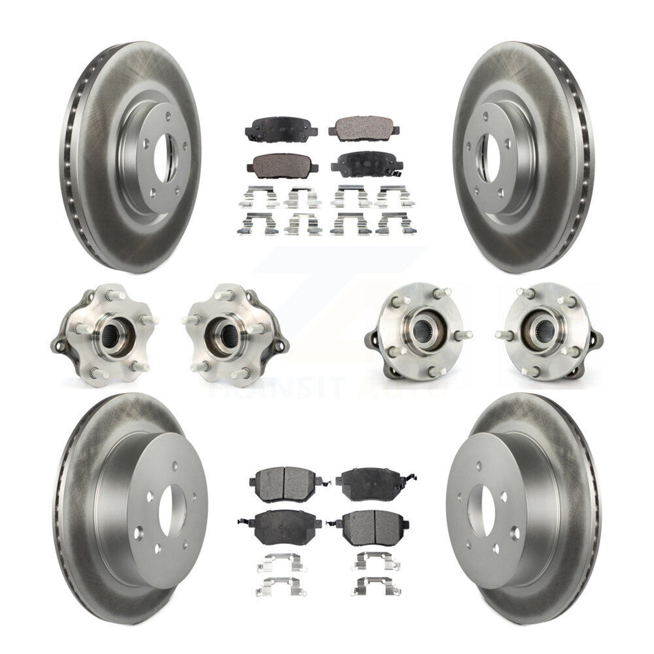 Front Rear Hub Bearings Assembly Coated Disc Brake Rotors And Ceramic Pads Kit (10Pc) For 2003-2004 Nissan Murano AWD KBB-112681