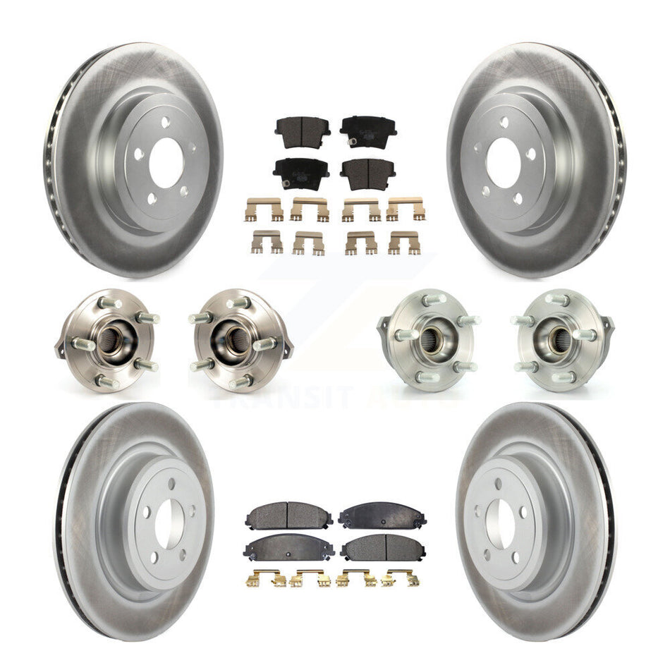 Front Rear Hub Bearings Assembly Coated Disc Brake Rotors And Ceramic Pads Kit (10Pc) For Dodge Charger AWD with 5.7L With Police Package KBB-112692