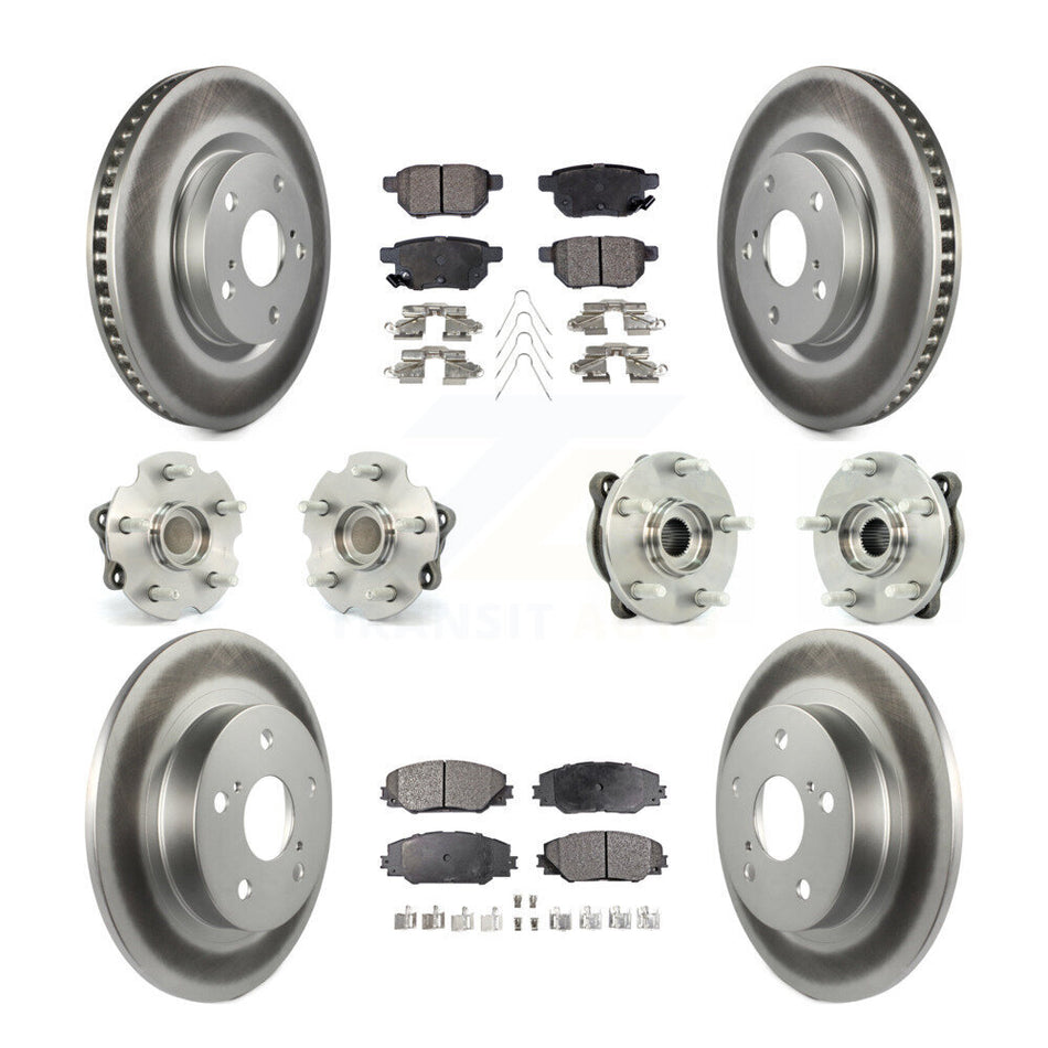 Front Rear Hub Bearings Assembly Coated Disc Brake Rotors And Ceramic Pads Kit (10Pc) For 2011-2016 Scion tC Manual transmission KBB-112705