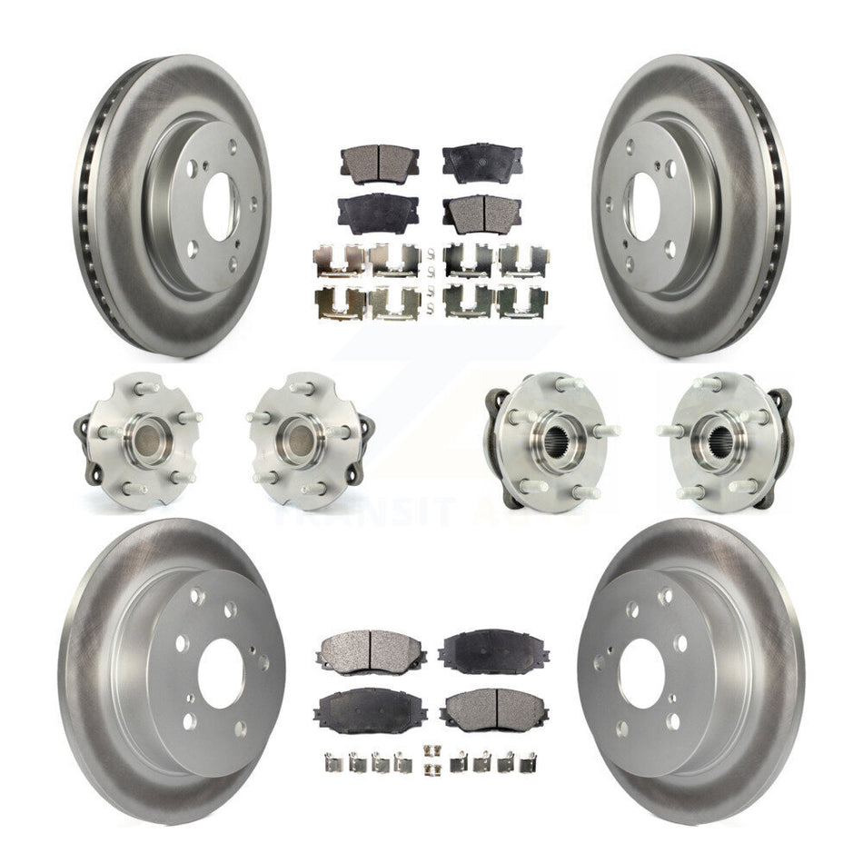 Front Rear Hub Bearings Assembly Coated Disc Brake Rotors And Ceramic Pads Kit (10Pc) For 2013-2018 Toyota RAV4 LE with FWD KBB-112706